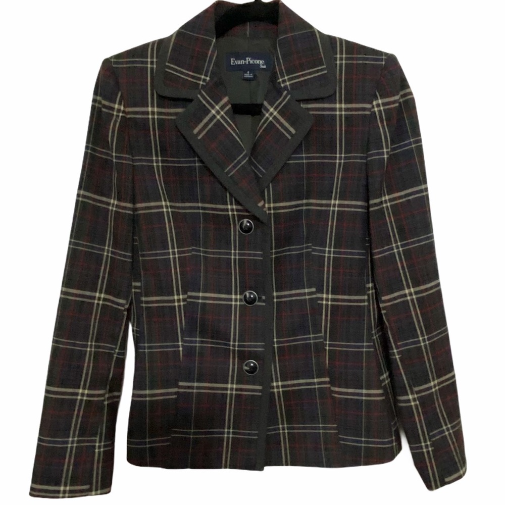 Evan-Picone Charcoal Gray Plaid Blazer
